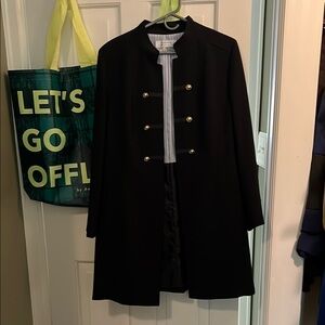 Tahari Black Trench Coat with Gold Accents